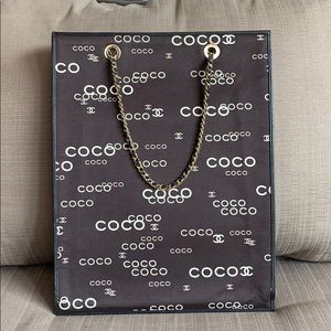 CHANEL By Sea Canvas Leather Chain Tote Handbag